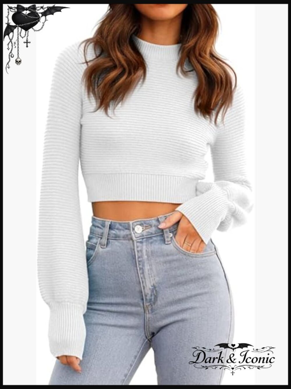 Ribbed Knit Cropped Sweater Long Sleeve Slim Fit Pullover Fall Winter